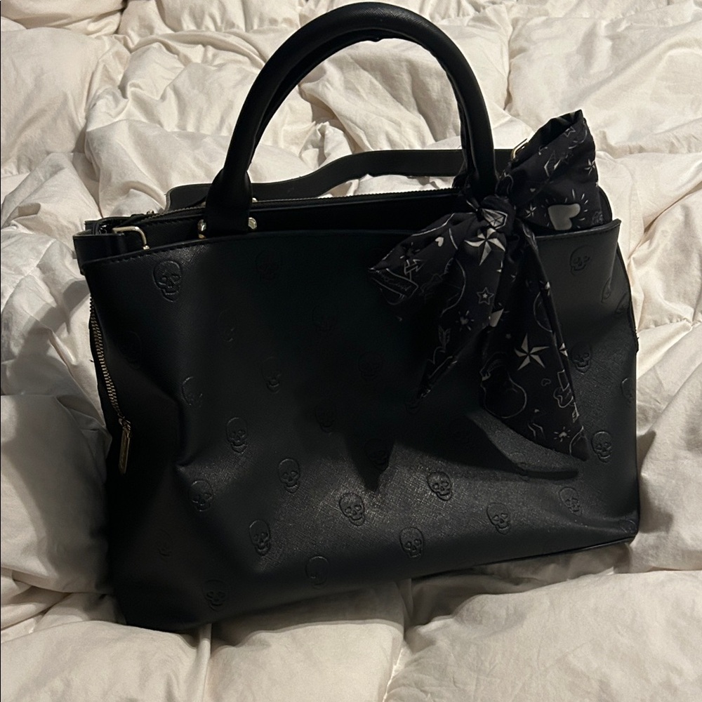 Betsey Johnson skull Tote Bag with Scarf Accent